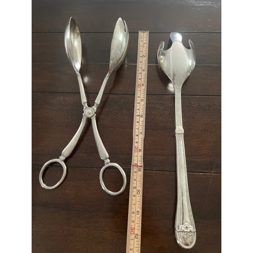Vintage Silverplate Serving Set‎ Silver Scissor Tongs and Large Serving Fork